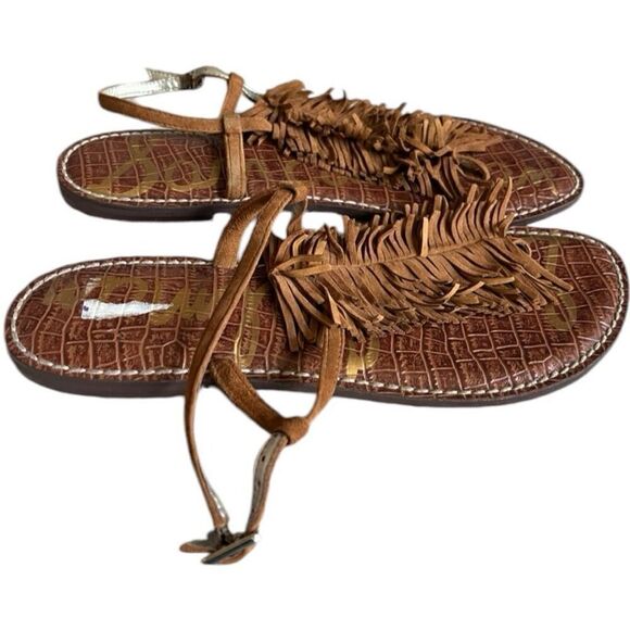 Womens Sam Edelman Gela-Brown Suede Fringe Sandals Flat Thongs Boho - Sz 9.5 - Picture 2 of 6